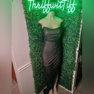 Asymmetric One-Shoulder Black Ruched Evening Dress